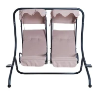 Outsunny Baloiço de Jardim com 2 Lugares Individuais com Teto e Suporte para Bebida para Terraço Balcão Exterior 170x136x170cm Bege(m-11)