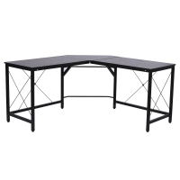 HOMCOM Secretária em Forma de L Secretária para Escritório com Estrutura de Metal Secretária de Canto 150x150x76 cm Preto