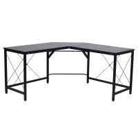HOMCOM Secretária em Forma de L Secretária para Escritório com Estrutura de Metal Secretária de Canto 150x150x76 cm Preto(m-1)