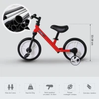 HOMCOM Bicicleta Balance com pedais e rodas removíveis Assento ajustável 33-38cm Crianças +2 Anos Carga 25kg Cor vermelha(m-5)