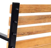 Outsunny Banco de jardim 2 lugares com encosto e apoios de braços Ripas de madeira e estrutura de aço Carga 230 kg 122x60x80 cm Cor natural e preto(m-7)