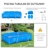 Outsunny Piscina Desmontável Tubular 252x152x65cm com Depuradora de Cartucho Piscina Retangular de Exterior para Adultos e Crianças 2.163L Azul(m-4)