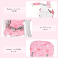 HOMCOM Cadeira para bebês acima de 6 meses 3 posições ajustáveis Acolchoado 57×59×105cm Rosa(m-8)
