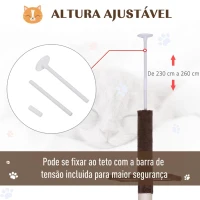 PawHut Árvore Arranhadora para Gatos Arranhador para Fixar ao Teto Altura Ajustável com Plataformas Poste de Sisal 40x34x230-260cm Marrom(m-5)