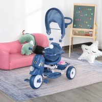 HOMCOM Triciclo infantil com toldo Barreira Apoio para os pés Luz e Música 93x51x94 cm Azul(m-4)