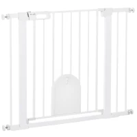 PawHut Barreira de Segurança de Cães Animais de Estimação para Escadas e Portas 75-103cm com 2 Extensões Fechamento Automático e Sistema de Duplo Bloqueio Aço Branco(m-1)