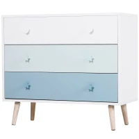 HOMCOM Cómoda infantil com 3 gavetas Cómoda com pernas para roupas ou brinquedos cor Azul(m-1)