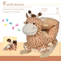 HOMCOM Baloiço para Crianças em Madeira com 32 Canções Cinturão de Segurança Girafa de Pelúcia 60x33x45 cm Marrom Claro(m-7)