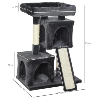 PawHut Árvore do gato com poste e placa de arranhão  cavernas Cama macia 59x39x83 cm(m-3)