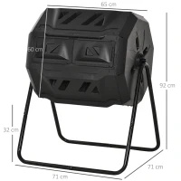Outsunny Compostor de Tambor Giratório com Capacidade de 160L de Dupla Câmera e Ventilação Estrutura de Aço para Resíduos Orgânicos de Jardim 71x64x92cm Preto(m-3)