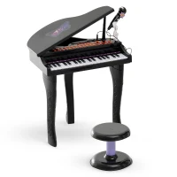 HOMCOM Piano para Crianças com 37 Teclas Microfone Banco Luzes 22 Músicas e Entrada para MP3 e USB 48x39x69 cm Preto(m-1)