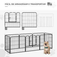 PawHut Parque para animais de estimação com 8 Varas Dobrável com Porta e Dupla Trava 79x79cm  Preto(m-5)