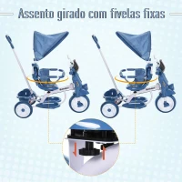 HOMCOM Triciclo infantil com toldo Barreira Apoio para os pés Luz e Música 93x51x94 cm Azul(m-7)