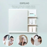 Kleankin Armário Casa de Banho com Espelho Montado na Parede com 3 Prateleiras Abertas e 1 Porta com Prateleira Interior Estilo Moderno 60x18x50cm Branco(m-5)