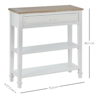 HOMCOM Mesa Consola Multifuncional Mesa auxiliar para Sala de Estar Corredor Sala de Jantar com 2 Prateleiras 1 Gaveta Removível puxador Estilo Retro Pinho 75,6x27,5x80,5 cm Madeira Natural Branco(m-3)