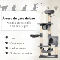 PawHut Árvore arranhador para gatos  154 cm de altura com plataformas túnel rede e postes de de sisal cinza(m-4)