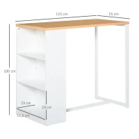 HOMCOM Mesa de bar Bistrô Mesa alta para jantar  com 3 prateleiras Estrutura metálica  Carga 100 kg 115x55x100 cm Branco e Carvalho(m-3)