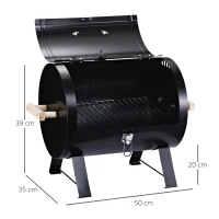 Outsunny Barbecue a Carvão de Mesa Compacta com Termômetro e Alças para Jardim Exterior Campismo 50x35x39 cm Preto(m-3)