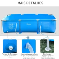 Outsunny Piscina Desmontável Tubular 291x190x75cm com Depuradora de Cartucho Piscina Retangular de Exterior para Adultos e Crianças 3600L Azul(m-7)