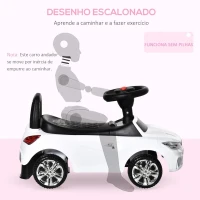 HOMCOM Carro Andador para Crianças de 18-36 Meses com Faróis Música Buzina Volante Compartimento de Armazenamento e Alça para Empurrar 63,5x28x36 Branco(m-6)