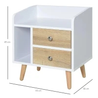HOMCOM Mesa de Cabeceira com 2 Gavetas Grandes 1 Prateleira Aberta e Pés Elevados Estilo Nórdico 43x30x49 cm Branco e Madeira(m-3)