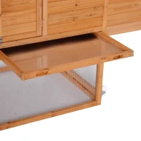 PawHut Galinheiro de Madeira Exterior Gaiola para Galinhas Animais Pequenos com Teto Abatível Caixa Ninho Bandeja Rampa 2 Rodas e 2 Poleiros 213x91x122 cm Madeira(m-11)