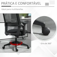 Vinsetto Cadeira de Escritório Ergonômica Cadeira de Escritório Giratória com Altura Ajustável Apoio para a Cabeça Suporte Lombar Reguláveis e Encosto Transpirável 63,5x64,5x113-122cm Preto(m-8)