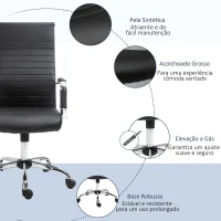 Vinsetto Cadeira de Escritório Ergonômica Giratoria 360° Inclinável com Altura Ajustável Rodas Apoio de Braços 54x62x104-114 cm Preto(m-7)