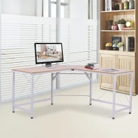 HOMCOM Secretária em Forma de L Secretária para Escritório com Estrutura de Metal Secretária de Canto 150x150x76 cm Branco e Madeira(m-4)