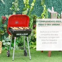 Outsunny Barbecue a Carvão com Rodas e Prateleira e Tampa para Jardim Exterior Campismo 46x52,5x76cm Vermelho e Preto(m-4)