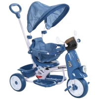 HOMCOM Triciclo infantil com toldo Barreira Apoio para os pés Luz e Música 93x51x94 cm Azul(m-1)