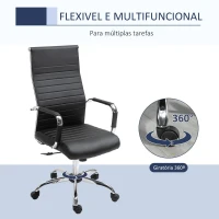 Vinsetto Cadeira de Escritório Ergonômica Giratoria 360° Inclinável com Altura Ajustável Rodas Apoio de Braços 54x62x104-114 cm Preto(m-6)
