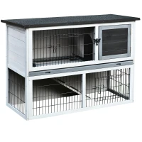 PawHut Gaiola de madeira para coelhos com rampa bandeja removível 2 andares e 2 portas 108x45x78 cm cinza(m-1)