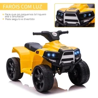 HOMCOM Quadriciclo Elétrico para Crianças de 18-36 Meses  Bateria 6V Faróis Buzina Velocidade 0-3km/h Avanço e Recuo 65x40x43cm Amarelo(m-6)