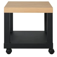 HOMCOM Mesa de Apoio para sofá mesa lateral com prateleira aberta Rodas 40x40x40 Preto e Madeira(m-8)