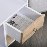 HOMCOM Mesa de Cabeceira com 2 Gavetas Grandes 1 Prateleira Aberta e Pés Elevados Estilo Nórdico 43x30x49 cm Branco e Madeira(m-7)