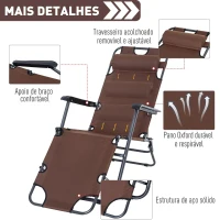 Outsunny Espreguiçadeira Reclinável  Dobrável com Encosto Ajustável Apoio de Braço  Apoio para os Pés Carga 136 kg 135x60x89 cm Marrom(m-5)