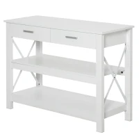 HOMCOM Mesa consola tipo aparador de estilo moderno com 2 gavetas e prateleiras inferiores 105x40x76 cm Branco(m-1)