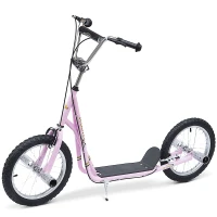 HOMCOM Trotinete com 2 Rodas de 16 Polegadas Trotinete para Crianças com Altura Ajustável e Freio 143x58x92-100 cm Rosa(m-1)