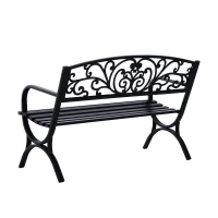 Outsunny Banco de jardim de 2 lugares Banco de terraço de ferro com design clássico 127x60x85cm Preto(m-10)