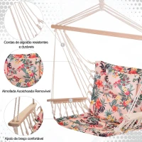 Outsunny Cadeira Rede Suspensa com Estampa Floral Almofada de Apoio para a Cabeça Cadeira Rede Baloiço para Interior e Exterior Carga Máxima 105kg 100x106cm Multicor(m-4)