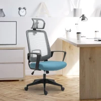 Vinsetto Cadeira de Escritório Ergonômica Giratória com Altura Ajustável Apoio para a Cabeça Apoio para os Braços e Suporte Lombar Reguláveis 63,5x63x116,5-125,5cm Azul e Cinza(m-2)