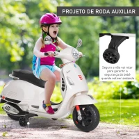 HOMCOM Mota Elétrica para Crianças com Licença Vespa com Música Velocidade 2-3 km/h e Buzina 102x50,5x75,5 cm Branco(m-6)