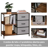 HOMCOM Cómoda de Estilo Industrial com Cestos de Tela Dobráveis e 2 Prateleiras para Dormitório Sala de Estar Corredor 80x29x71cm Nogueira e Cinza Claro(m-5)