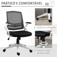 Vinsetto Cadeira de Escritório Ergonômica Basculante com Altura Ajustável Apoio para o Braço Dobrável Suporte Lombar e Malha Transpirável 61x61x94-104cm Preto(m-6)