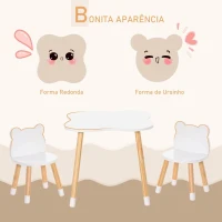 HOMCOM Conjunto Infantil de Mesa e 2 Cadeiras de Madeira Móveis Infantil para Sala de Jogos Dormitório de Crianças Mesa 56x56x50cm e Cadeira 28x25x46cm Branco(m-4)