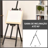 HOMCOM Cavalete para Pintura de Madeira Inclinável 90° com Suporte Tripé e Pincel 51,5x71,5x134,5cm Preto(m-4)