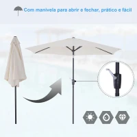 Outsunny Chapéu de Sol de Jardim Ø270x235cm Chapéu de Sol de Alumínio Reclinável com Manivela e 6 Hastes para Terraço Exterior Balcão Creme(m-4)
