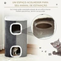 PawHut Arranhador em Forma de Cilindro para Gatos com 3 Cavernas de Sisal e Pelúcia Plataforma de Velo 40x40x74cm Cinza(m-4)