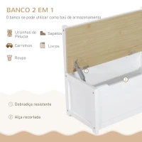 HOMCOM Conjunto Infantil de Mesa 2 Cadeiras e Banco com Armazenamento Móveis Infantil para Sala de Jogos Dormitório Branco e Natural(m-4)